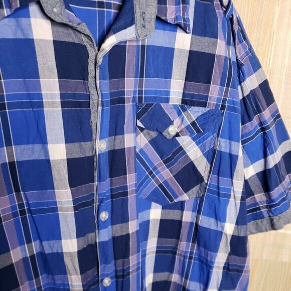 Marc Ecko Mens Ble Plaid Short Sleeve Button Down Shirt 3XLT - Picture 3 of 7